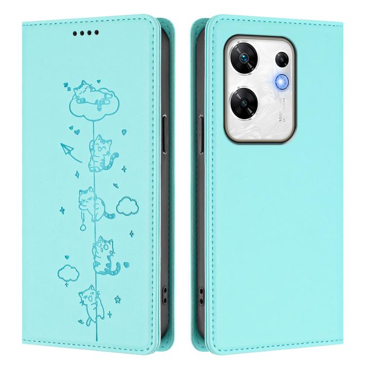 For Infinix Zero 30 4G Cute Cats Embossed Magnetic RFID Vegan Leather Phone Case
