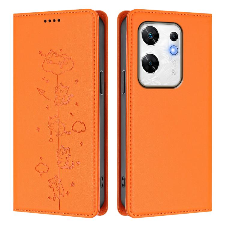 For Infinix Zero 30 4G Cute Cats Embossed Magnetic RFID Vegan Leather Phone Case