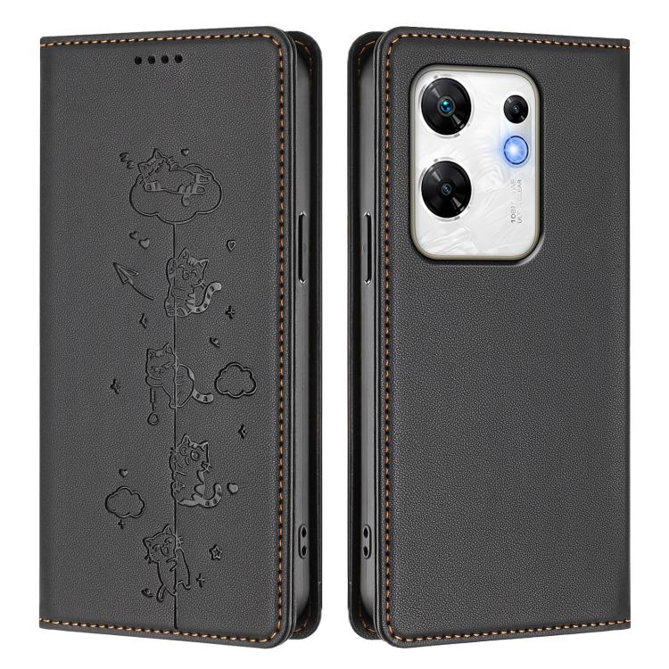 For Infinix Zero 30 4G Cute Cats Embossed Magnetic RFID Vegan Leather Phone Case