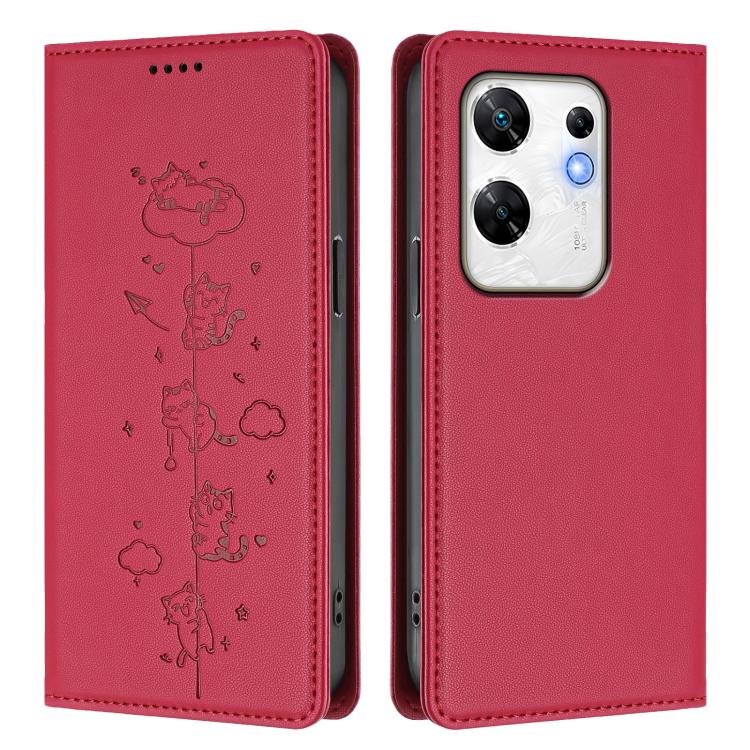 For Infinix Zero 30 4G Cute Cats Embossed Magnetic RFID Vegan Leather Phone Case