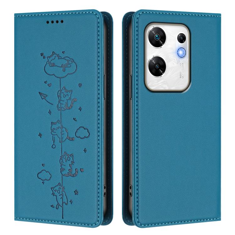 For Infinix Zero 30 4G Cute Cats Embossed Magnetic RFID Vegan Leather Phone Case