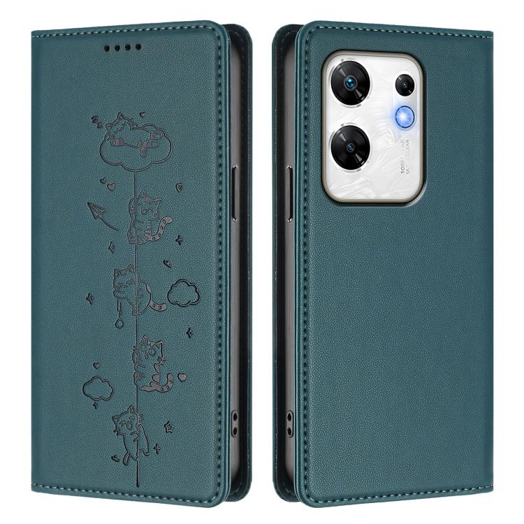 For Infinix Zero 30 4G Cute Cats Embossed Magnetic RFID Vegan Leather Phone Case