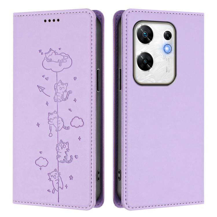 For Infinix Zero 30 4G Cute Cats Embossed Magnetic RFID Vegan Leather Phone Case