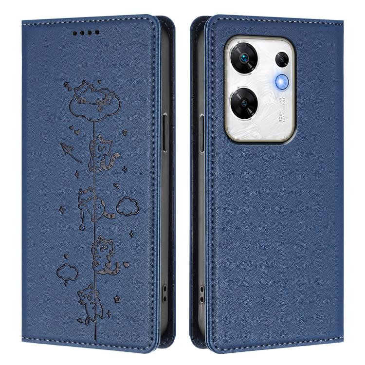 For Infinix Zero 30 4G Cute Cats Embossed Magnetic RFID Vegan Leather Phone Case