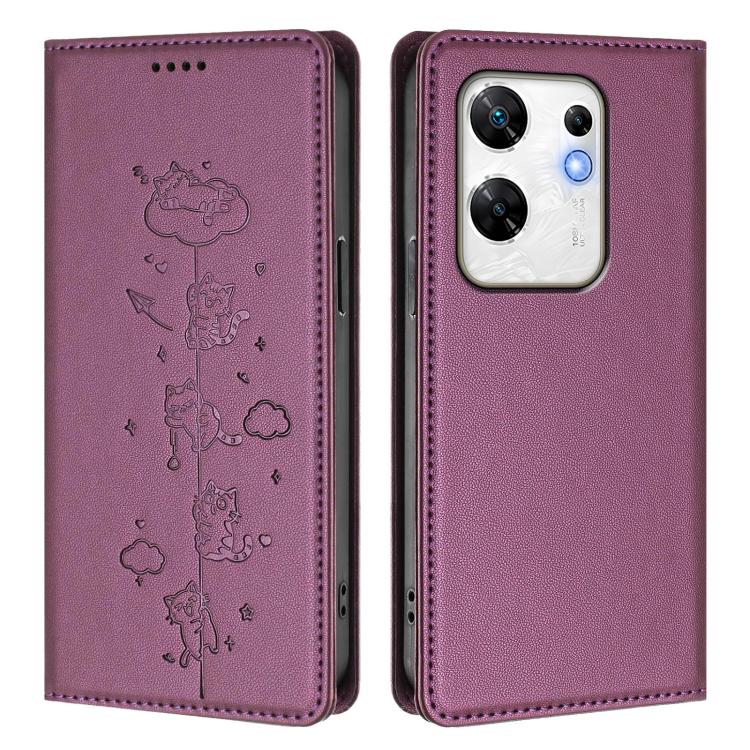 For Infinix Zero 30 4G Cute Cats Embossed Magnetic RFID Vegan Leather Phone Case