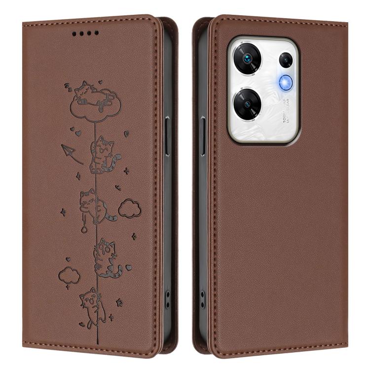 For Infinix Zero 30 4G Cute Cats Embossed Magnetic RFID Vegan Leather Phone Case