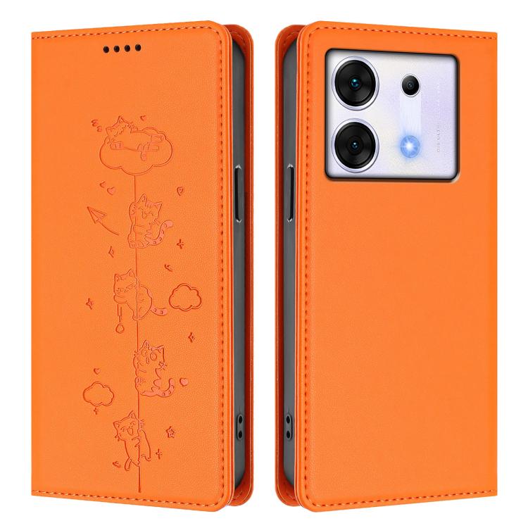 For Infinix Zero 30 5G Cute Cats Embossed Magnetic RFID Vegan Leather Phone Case