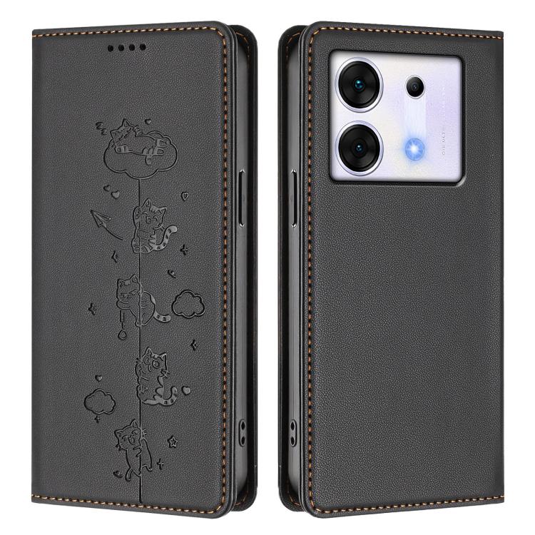 For Infinix Zero 30 5G Cute Cats Embossed Magnetic RFID Vegan Leather Phone Case