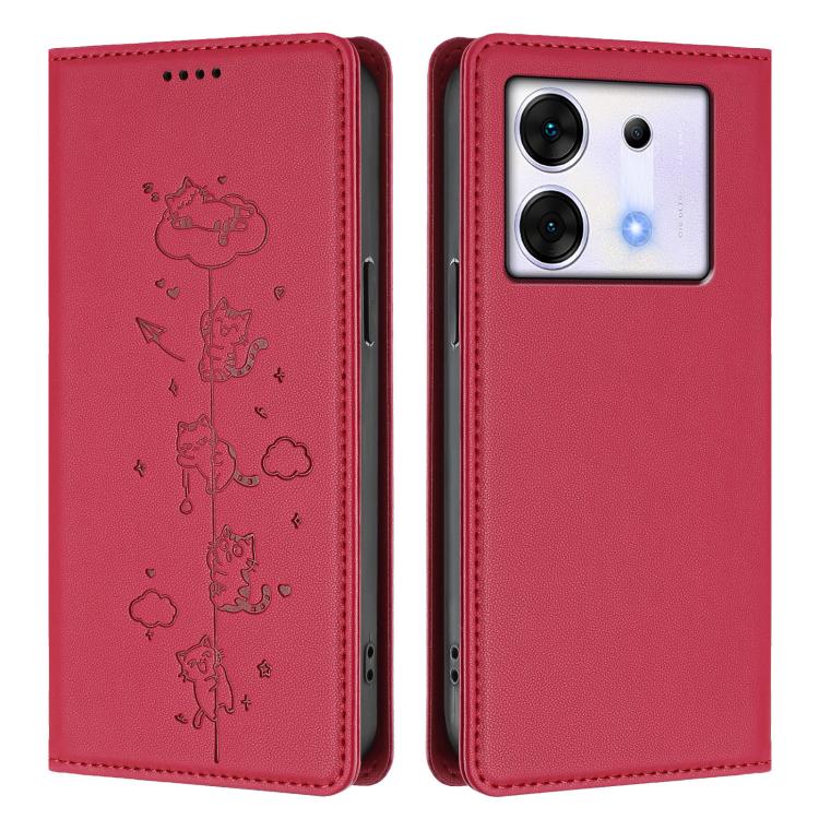 For Infinix Zero 30 5G Cute Cats Embossed Magnetic RFID Vegan Leather Phone Case