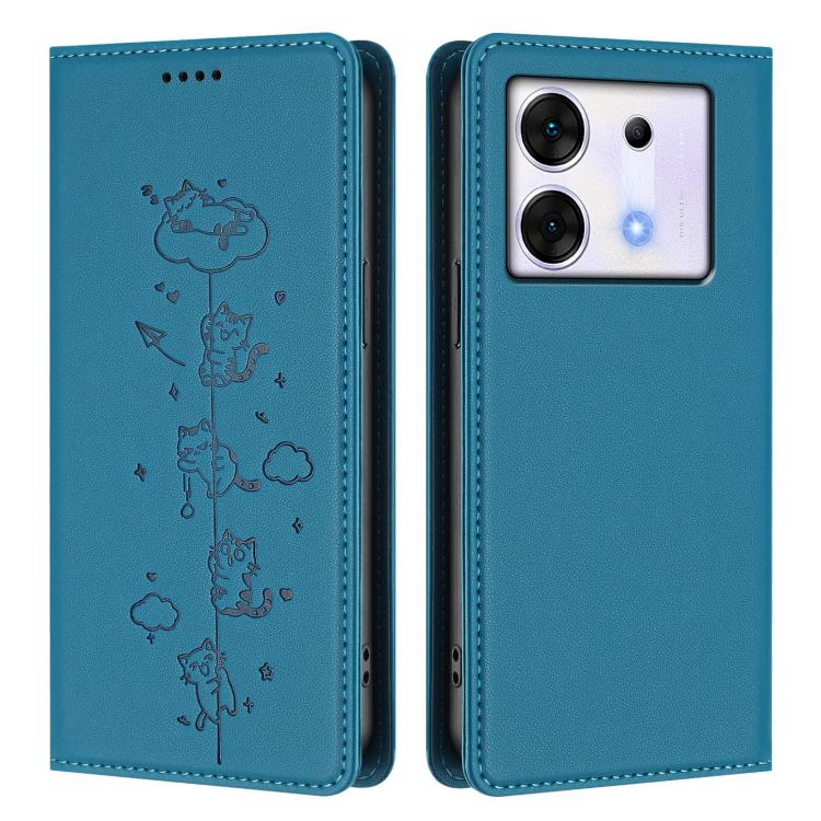 For Infinix Zero 30 5G Cute Cats Embossed Magnetic RFID Vegan Leather Phone Case