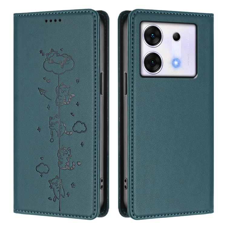 For Infinix Zero 30 5G Cute Cats Embossed Magnetic RFID Vegan Leather Phone Case