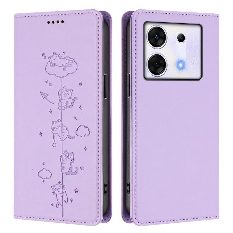 For Infinix Zero 30 5G Cute Cats Embossed Magnetic RFID Vegan Leather Phone Case