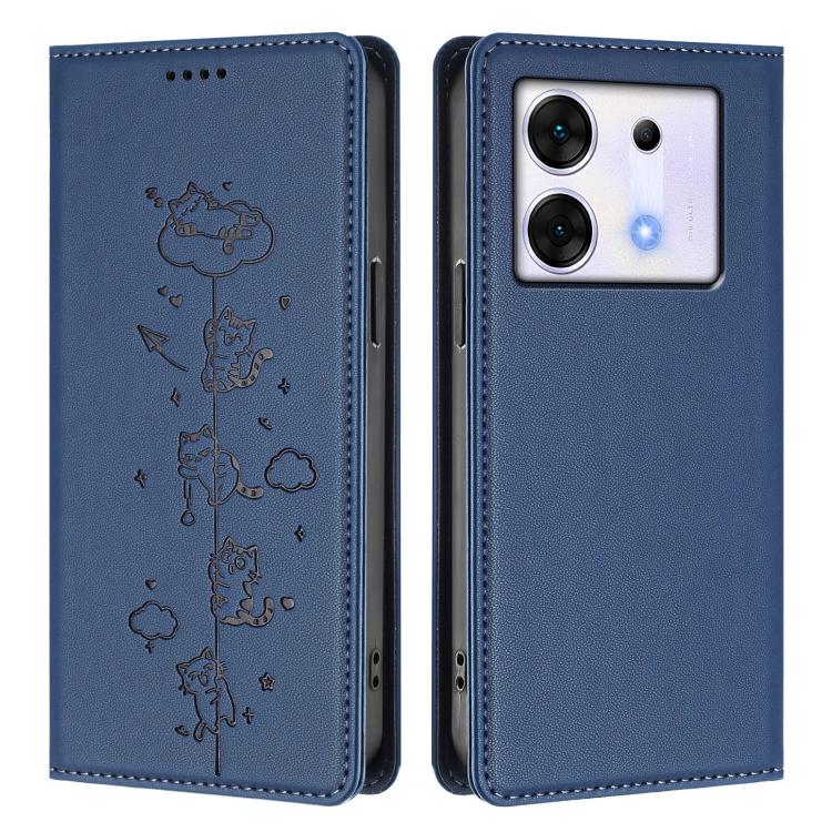For Infinix Zero 30 5G Cute Cats Embossed Magnetic RFID Vegan Leather Phone Case
