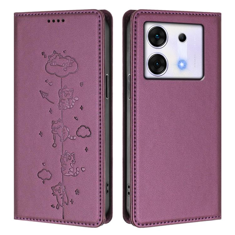 For Infinix Zero 30 5G Cute Cats Embossed Magnetic RFID Vegan Leather Phone Case