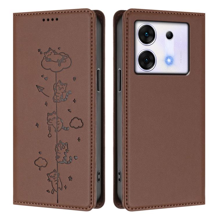 For Infinix Zero 30 5G Cute Cats Embossed Magnetic RFID Vegan Leather Phone Case