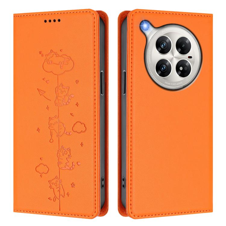 For Infinix Zero 40 4G Cute Cats Embossed Magnetic RFID Vegan Leather Phone Case