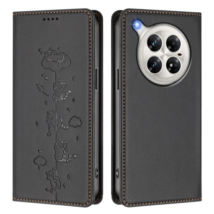 For Infinix Zero 40 4G Cute Cats Embossed Magnetic RFID Vegan Leather Phone Case