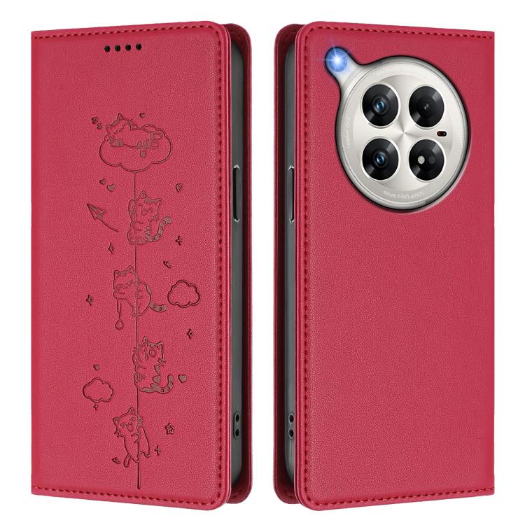 For Infinix Zero 40 4G Cute Cats Embossed Magnetic RFID Vegan Leather Phone Case