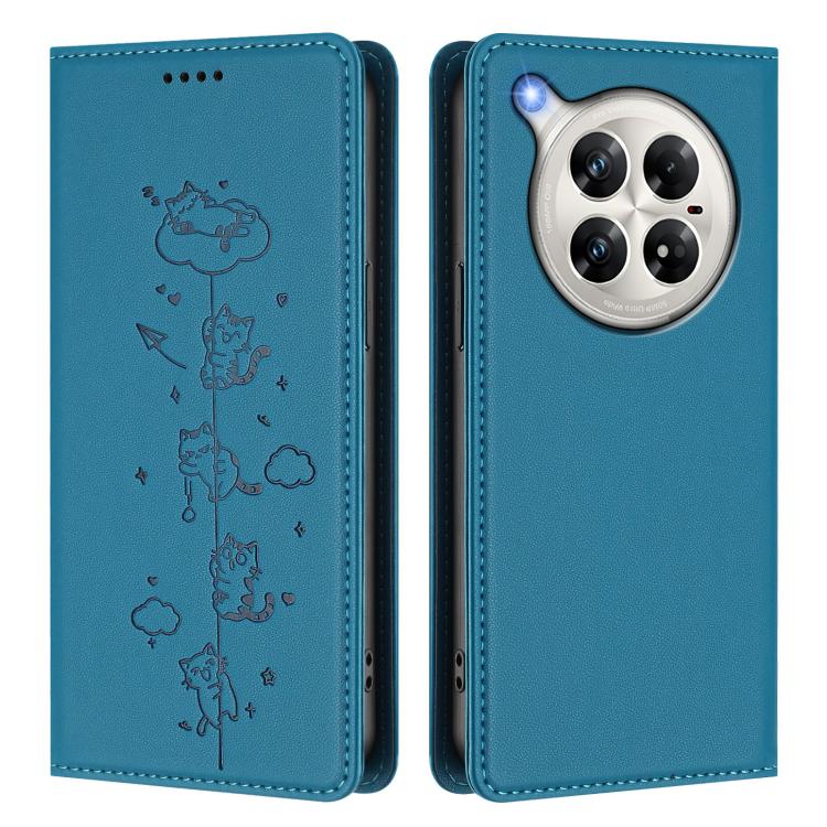 For Infinix Zero 40 4G Cute Cats Embossed Magnetic RFID Vegan Leather Phone Case