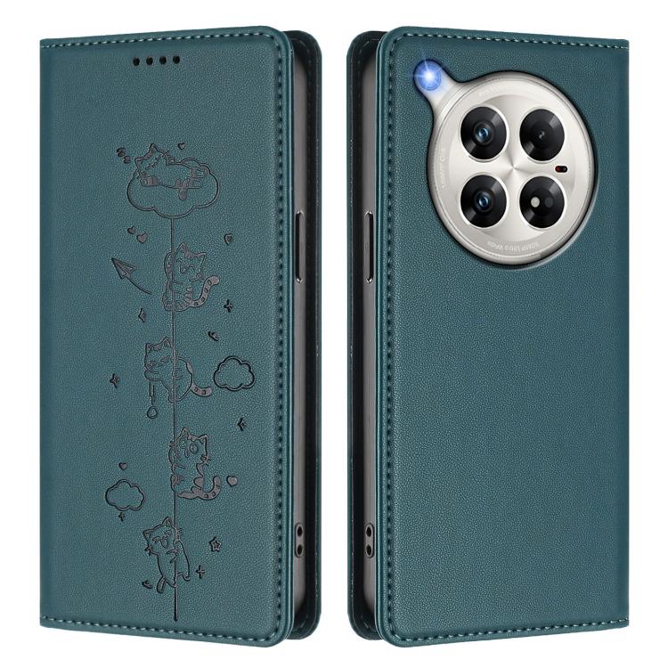 For Infinix Zero 40 4G Cute Cats Embossed Magnetic RFID Vegan Leather Phone Case