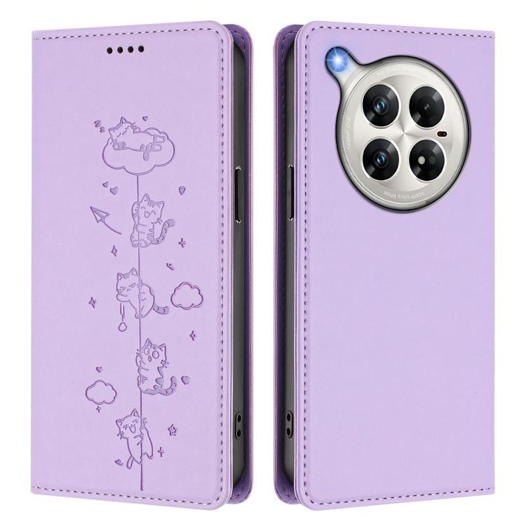 For Infinix Zero 40 4G Cute Cats Embossed Magnetic RFID Vegan Leather Phone Case