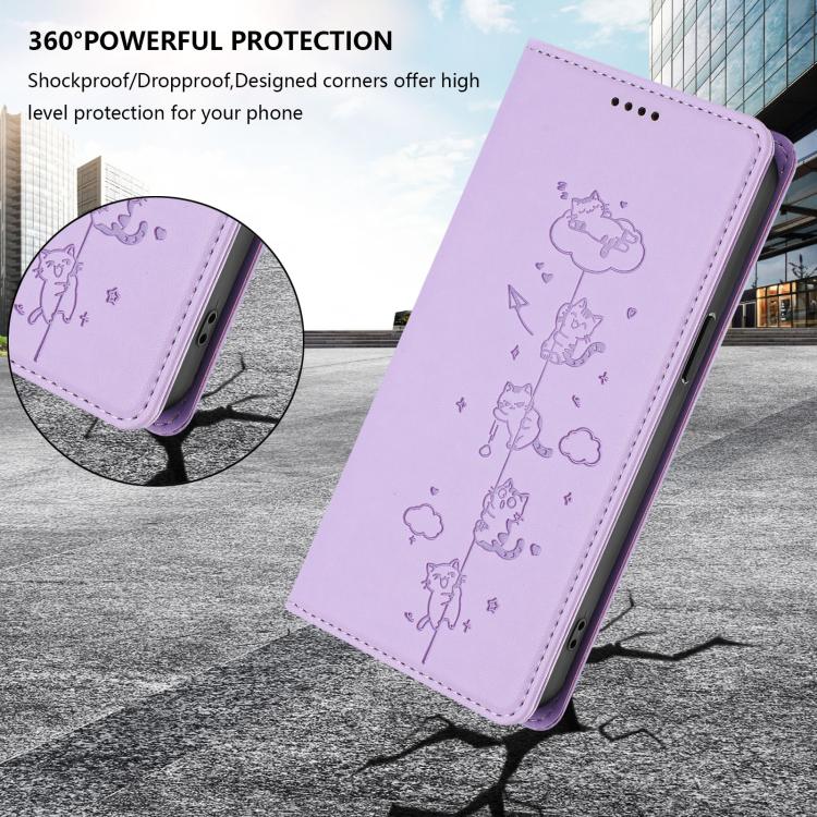 For Infinix Zero 40 4G Cute Cats Embossed Magnetic RFID Vegan Leather Phone Case