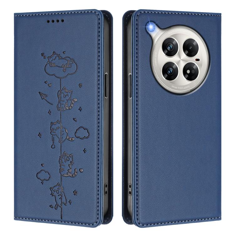 For Infinix Zero 40 4G Cute Cats Embossed Magnetic RFID Vegan Leather Phone Case