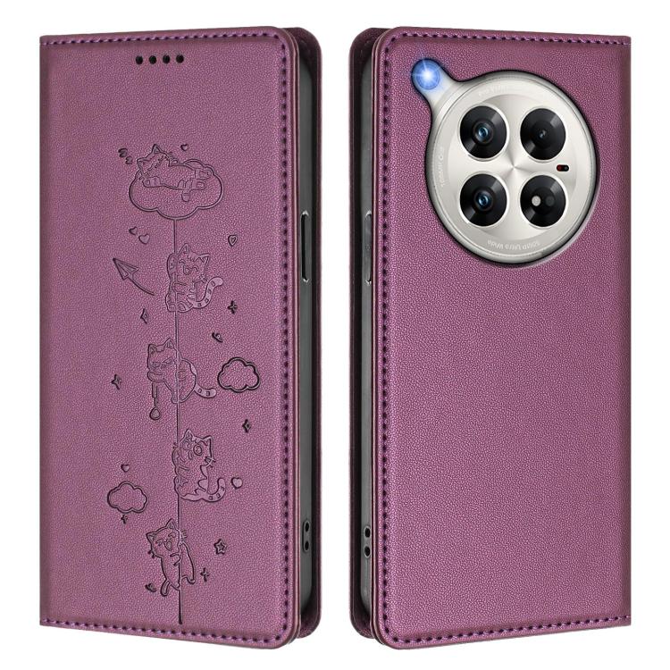 For Infinix Zero 40 4G Cute Cats Embossed Magnetic RFID Vegan Leather Phone Case
