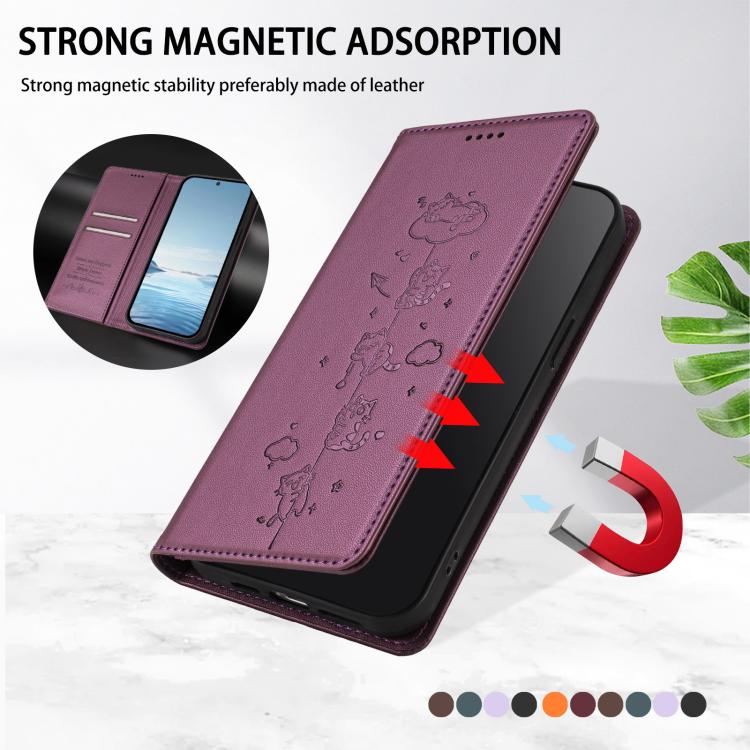 For Infinix Zero 40 4G Cute Cats Embossed Magnetic RFID Vegan Leather Phone Case
