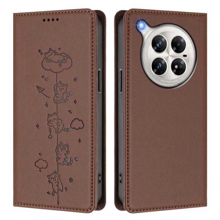 For Infinix Zero 40 4G Cute Cats Embossed Magnetic RFID Vegan Leather Phone Case