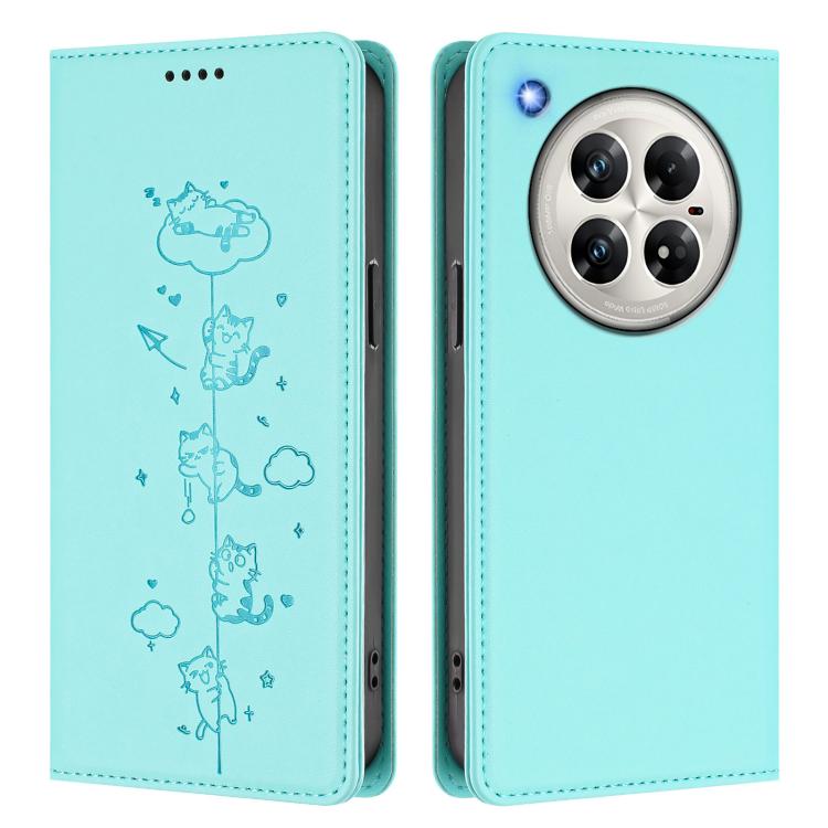 For Infinix Zero 40 5G Cute Cats Embossed Magnetic RFID Vegan Leather Phone Case