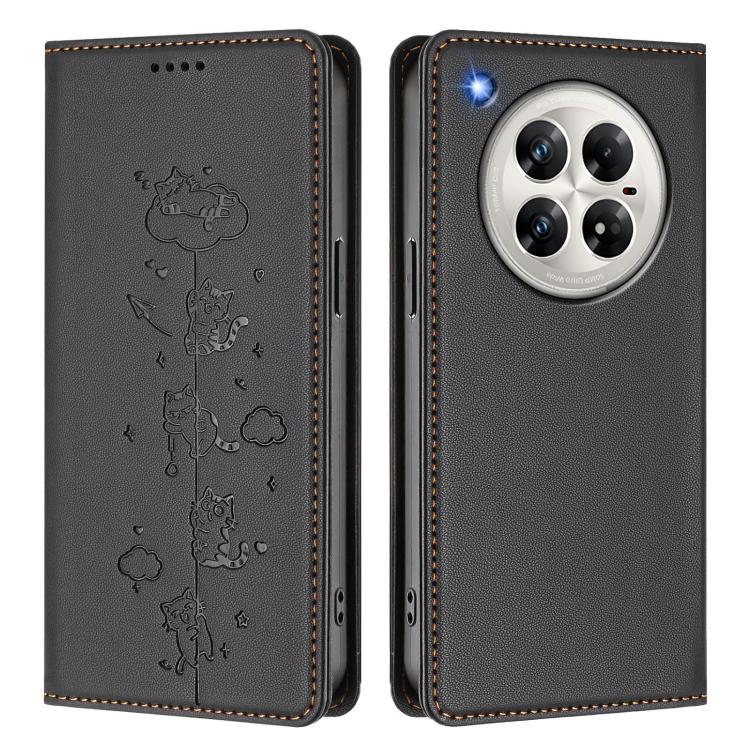 For Infinix Zero 40 5G Cute Cats Embossed Magnetic RFID Vegan Leather Phone Case