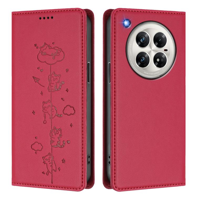 For Infinix Zero 40 5G Cute Cats Embossed Magnetic RFID Vegan Leather Phone Case