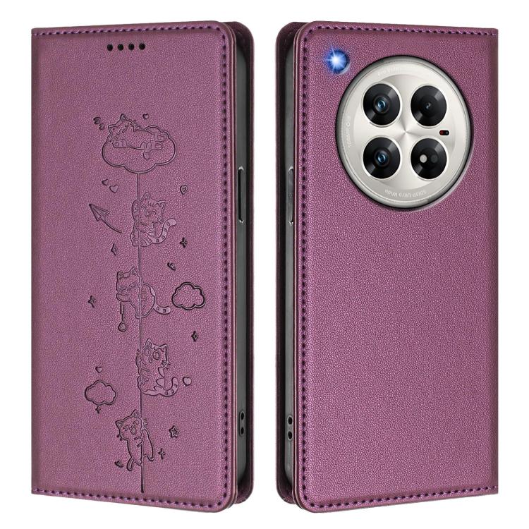 For Infinix Zero 40 5G Cute Cats Embossed Magnetic RFID Vegan Leather Phone Case