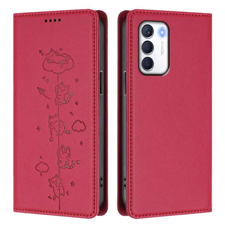 For Infinix Zero 5G 2023 Cute Cats Embossed Magnetic RFID Vegan Leather Phone Case