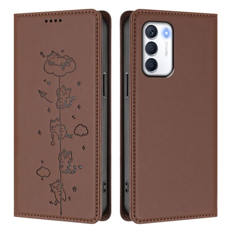For Infinix Zero 5G 2023 Cute Cats Embossed Magnetic RFID Vegan Leather Phone Case