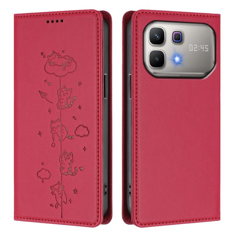 For Infinix Note 60 5G / Note 60 Pro 5G Cute Cats Embossed Magnetic RFID Vegan Leather Phone Case