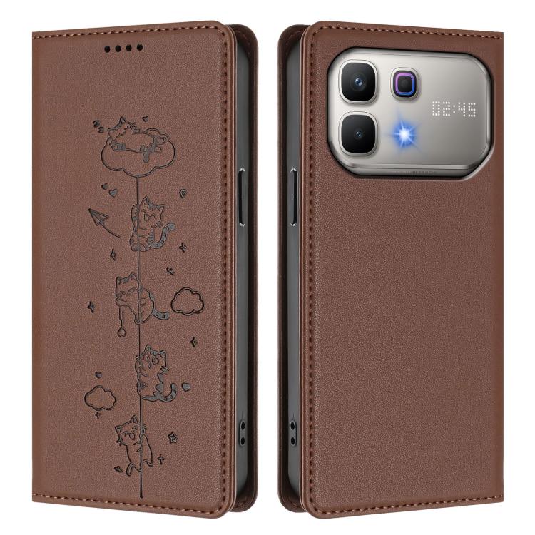For Infinix Note 60 5G / Note 60 Pro 5G Cute Cats Embossed Magnetic RFID Vegan Leather Phone Case
