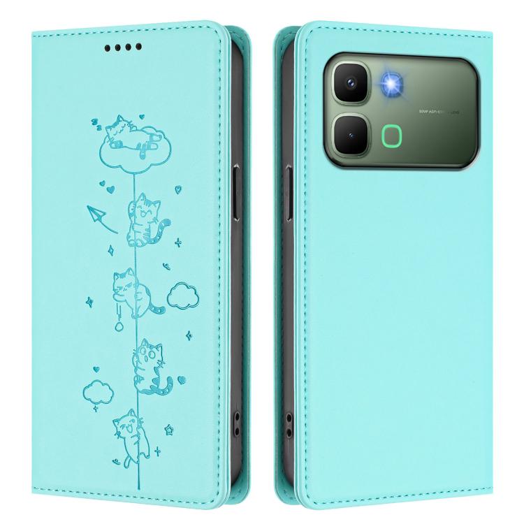 For Infinix Note Edge 5G Cute Cats Embossed Magnetic RFID Vegan Leather Phone Case