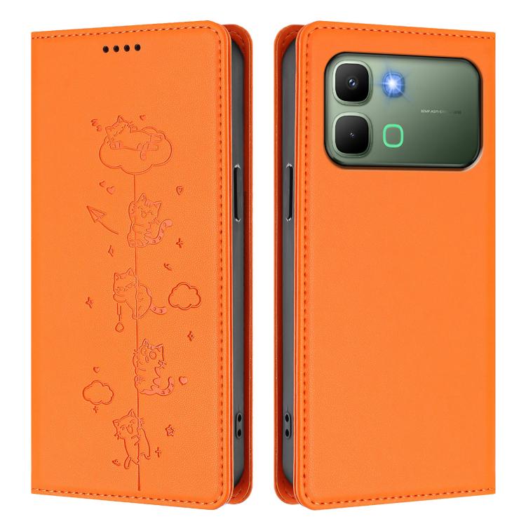 For Infinix Note Edge 5G Cute Cats Embossed Magnetic RFID Vegan Leather Phone Case