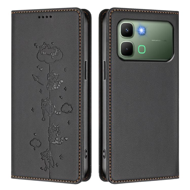 For Infinix Note Edge 5G Cute Cats Embossed Magnetic RFID Vegan Leather Phone Case