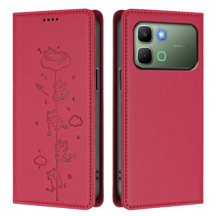 For Infinix Note Edge 5G Cute Cats Embossed Magnetic RFID Vegan Leather Phone Case