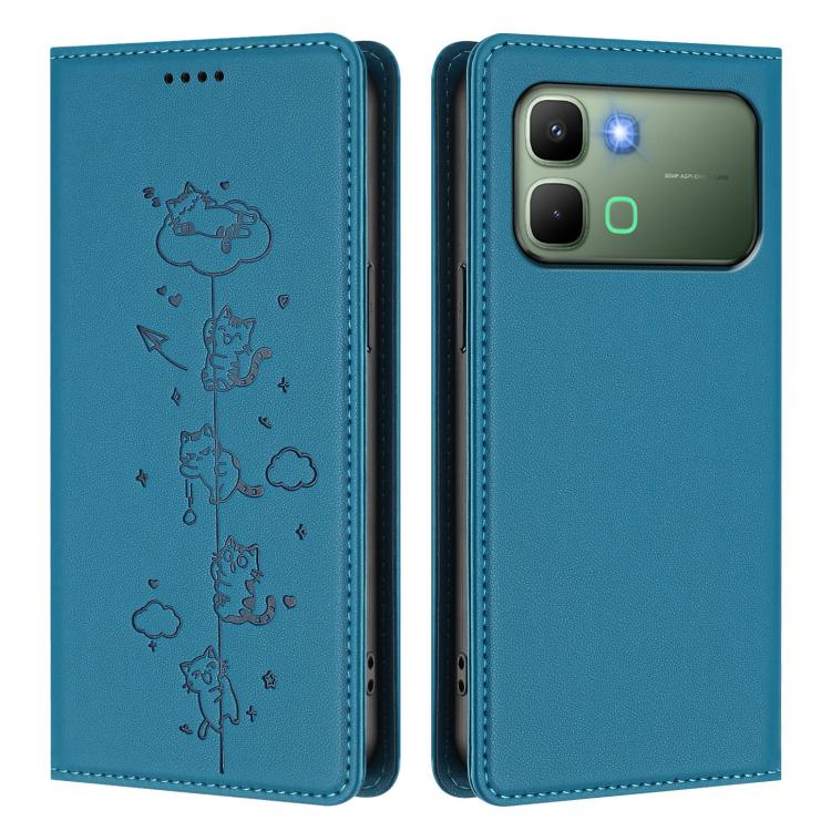 For Infinix Note Edge 5G Cute Cats Embossed Magnetic RFID Vegan Leather Phone Case