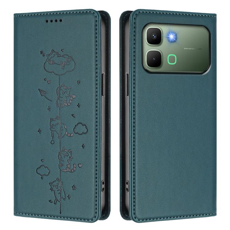 For Infinix Note Edge 5G Cute Cats Embossed Magnetic RFID Vegan Leather Phone Case