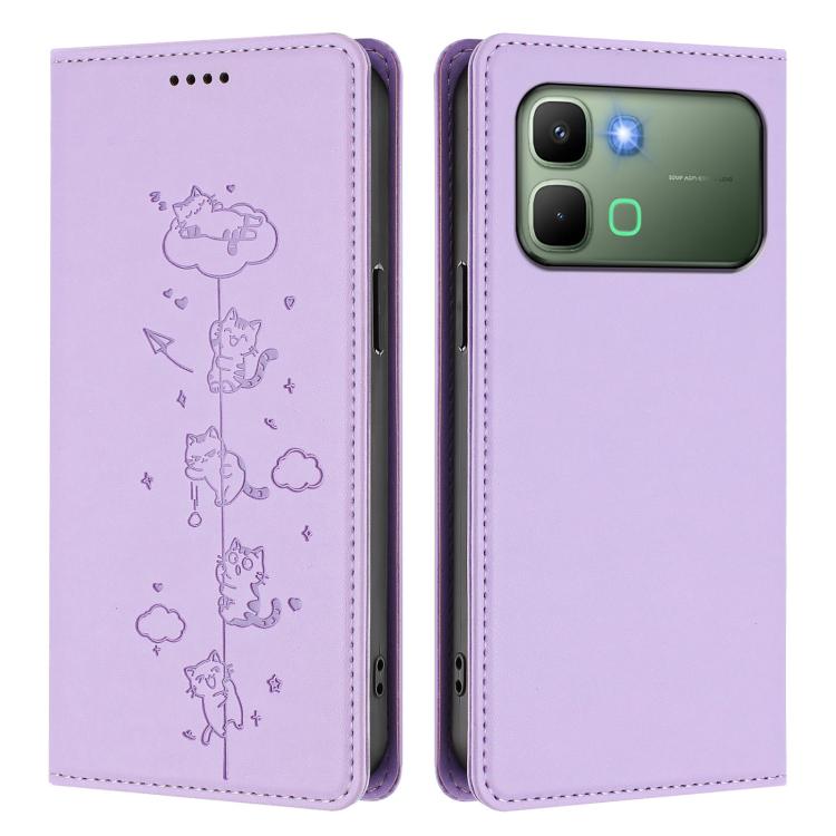 For Infinix Note Edge 5G Cute Cats Embossed Magnetic RFID Vegan Leather Phone Case