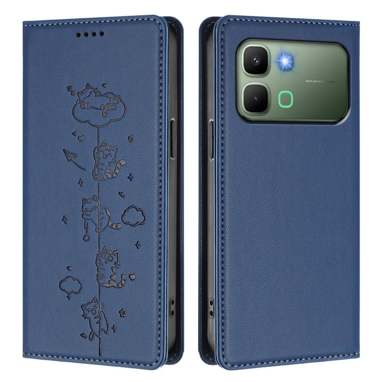 For Infinix Note Edge 5G Cute Cats Embossed Magnetic RFID Vegan Leather Phone Case