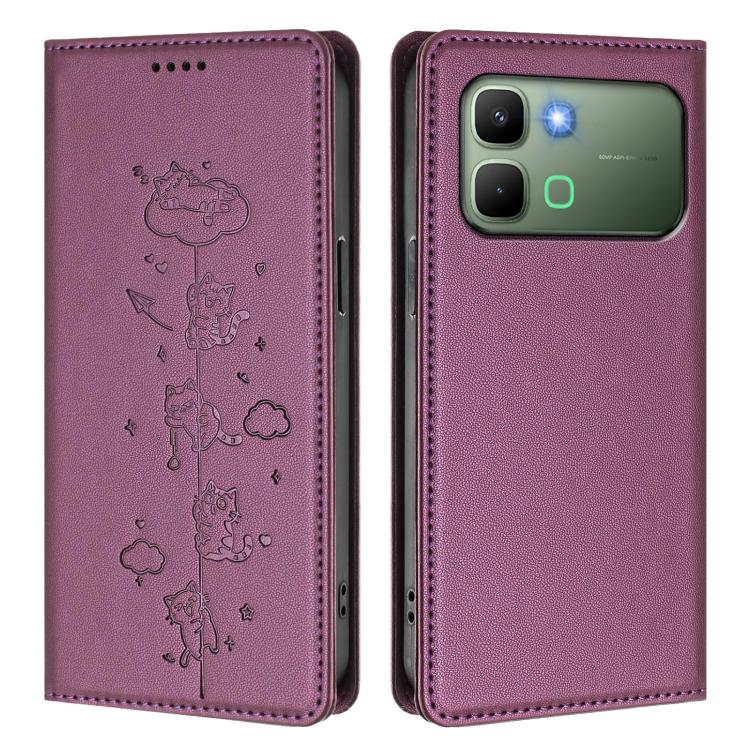 For Infinix Note Edge 5G Cute Cats Embossed Magnetic RFID Vegan Leather Phone Case