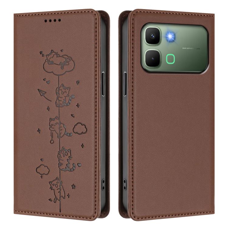 For Infinix Note Edge 5G Cute Cats Embossed Magnetic RFID Vegan Leather Phone Case
