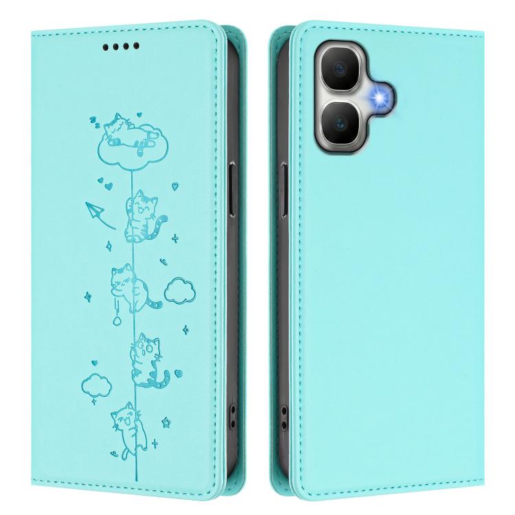 For Infinix Smart 20 4G Cute Cats Embossed Magnetic RFID Vegan Leather Phone Case