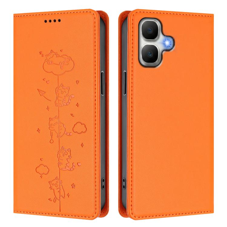 For Infinix Smart 20 4G Cute Cats Embossed Magnetic RFID Vegan Leather Phone Case